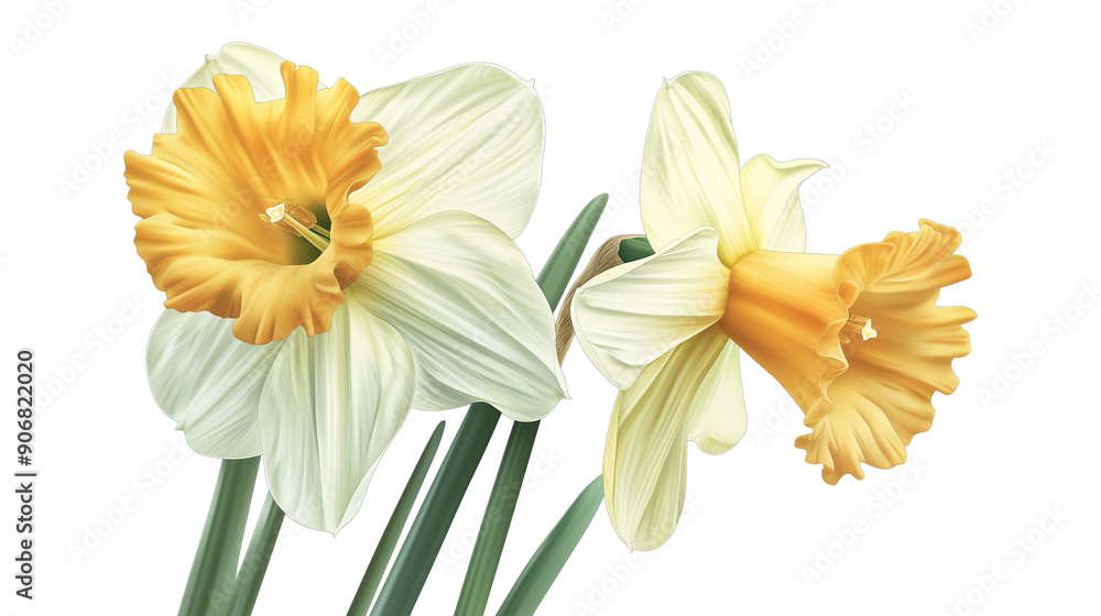 Obraz premium Two yellow and white flowers are in a vase isolated on a transparent background