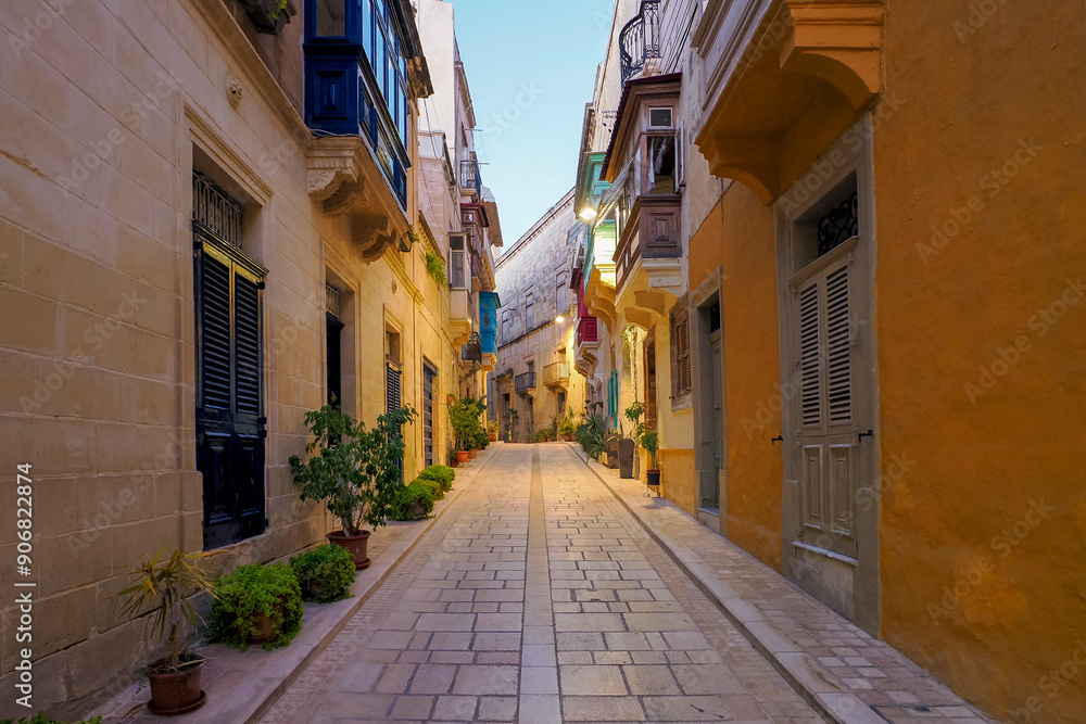 Malta, Europe - a fragment of the island's architecture, narrow streets of the Birgu district Malta, Europe - a fragment of the island's architecture, narrow streets of the Birgu district