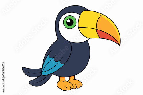 Colourful vector illustration of a toucan bird with its iconic large beak, perched on a branch, perfect for various design projects.
