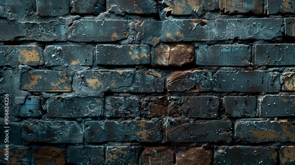 Naklejka premium Textured dark brick wall with unique patterns and weathered appearance