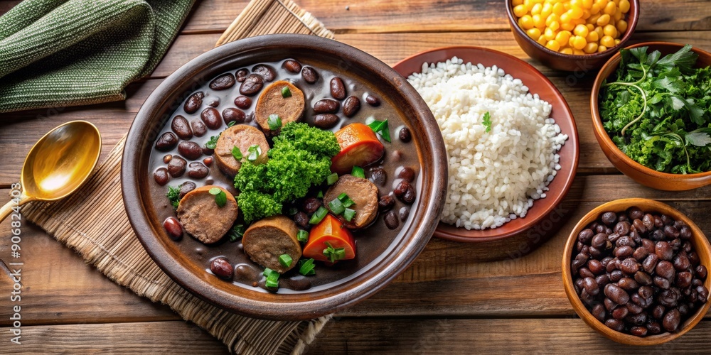 Top view of a delicious Feijoada dish, a typical Brazilian food , Feijoada, Brazilian cuisine, traditional meal Top view of a delicious Feijoada dish, a typical Brazilian food , Feijoada, Brazilian cuisine, traditional meal
