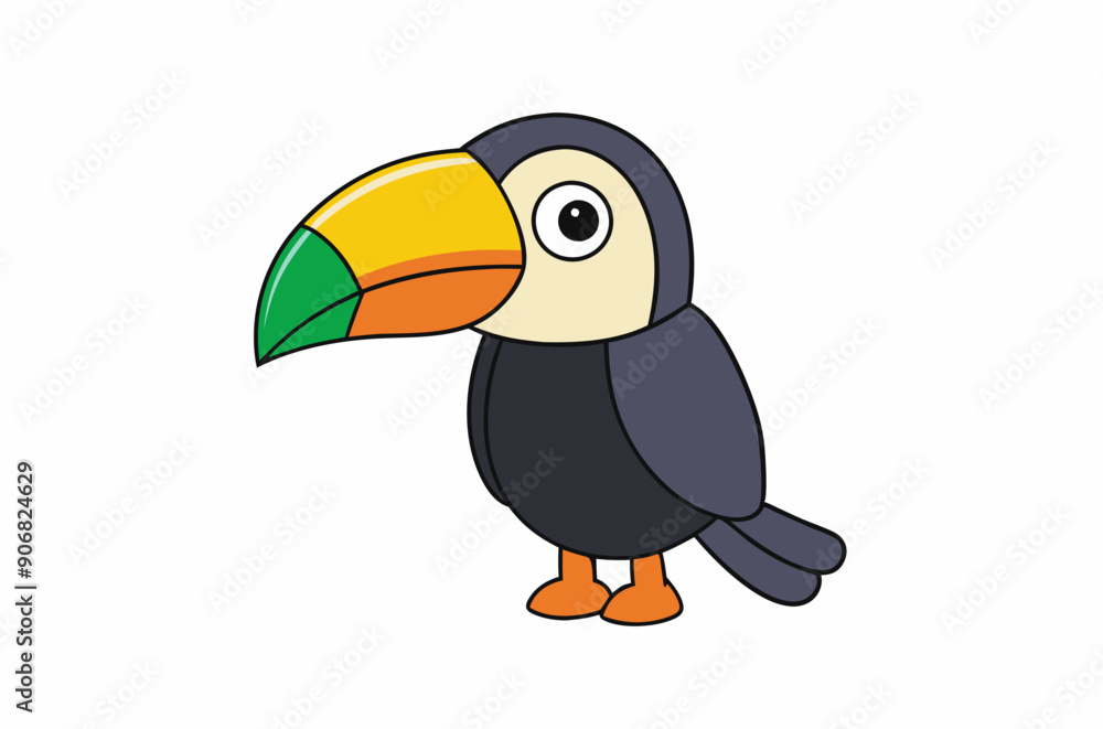 Naklejka premium Colourful vector illustration of a toucan bird with its iconic large beak, perched on a branch, perfect for various design projects.