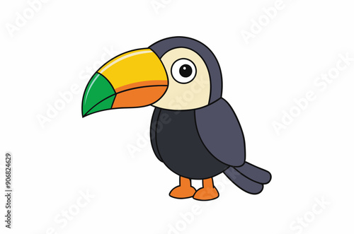 Colourful vector illustration of a toucan bird with its iconic large beak, perched on a branch, perfect for various design projects.