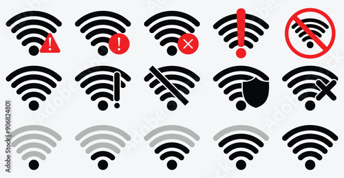 Wi-Fi Icon set symbol. Wireless and wifi icon or wi-fi icon sign for remote internet access. Network wifi business concept. Vector illustration.