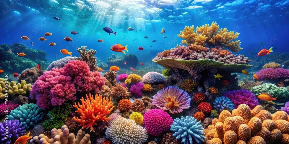 Obraz premium Vivid coral dweller in a colorful reef , Underwater, Ocean, Marine life, Vibrant, Sea creature, Tropical, Coral reef