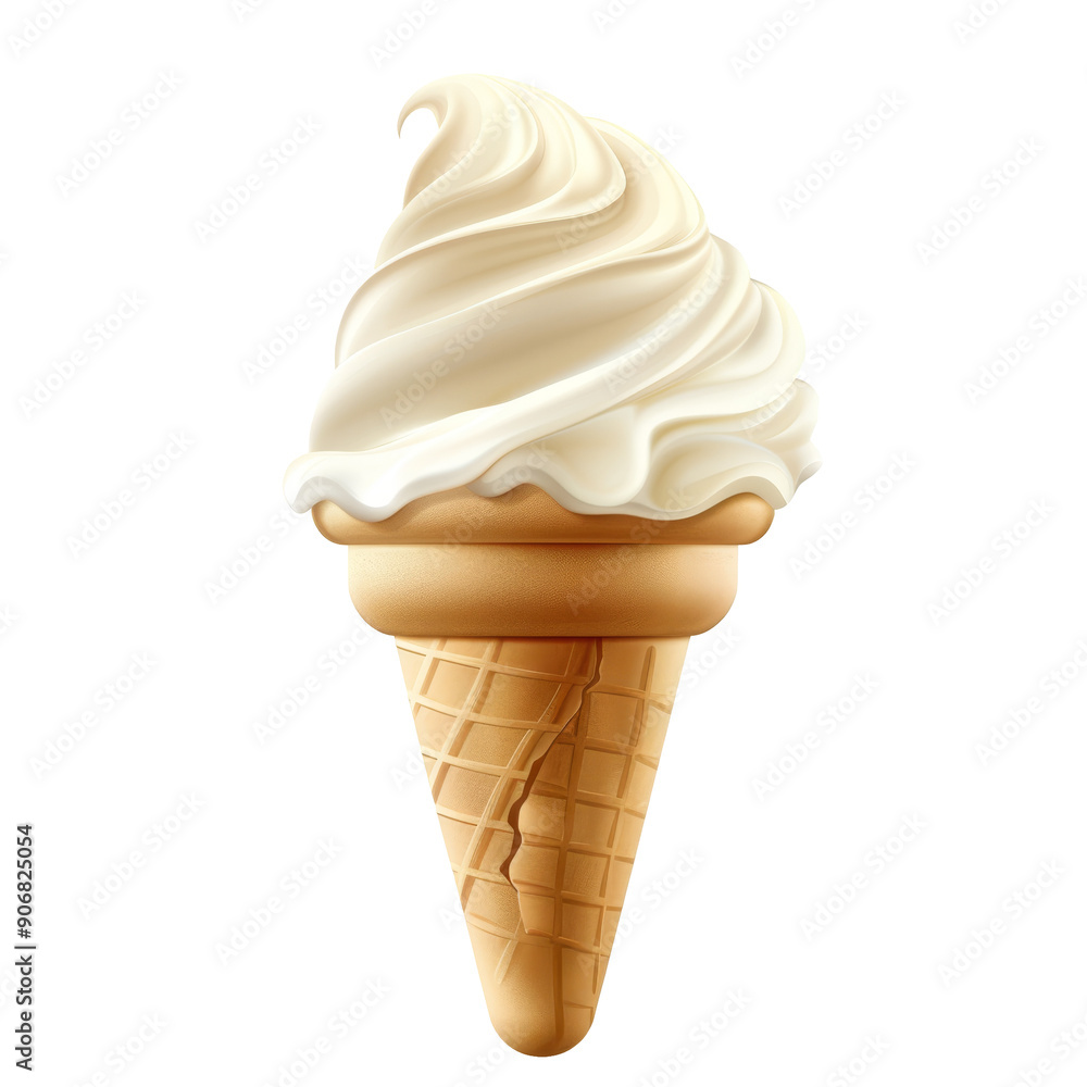 Illustration of a vanilla ice cream cone with swirled topping, isolated on white background. Dessert and summer treat concept. Illustration of a vanilla ice cream cone with swirled topping, isolated on white background. Dessert and summer treat concept.