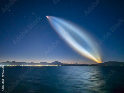 SpaceX Starlink Falcon 9 rocket launch as seen from the National Geographic Venture in the Sea of Cortez, Mexico, North America