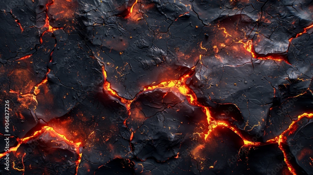 Lava texture with glowing cracks from molten rock eruption Lava texture with glowing cracks from molten rock eruption