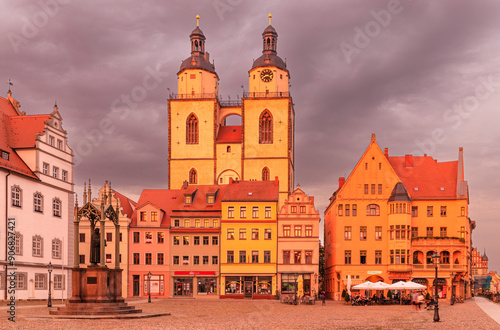 Stadtkirche of St. Marien (St. Mary's Church) with Luther-Denkmal in Marktplatz, Wittenberg, Saxony-Anhalt, Germany, Europe photo