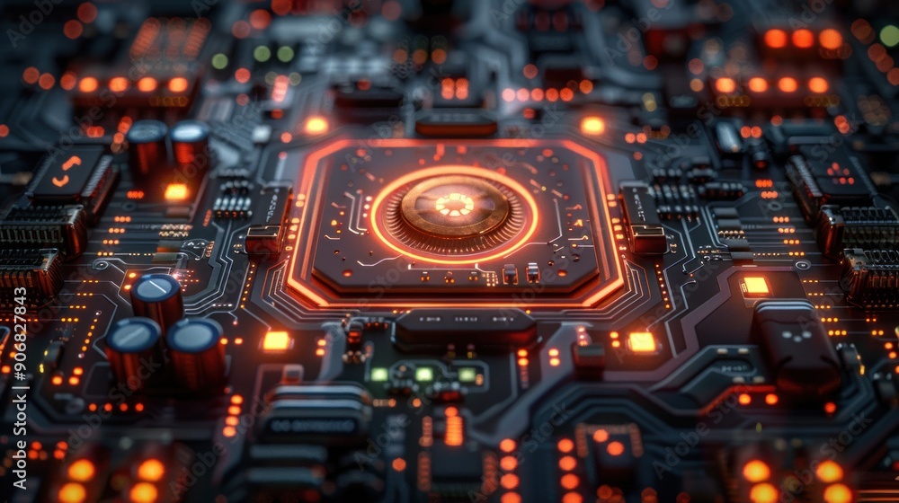 Circuit Board with Glowing Center Circuit Board with Glowing Center