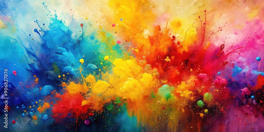 Fototapeta premium Abstract art painting with textured splashes of bright colors on a 169 background , Abstract, art