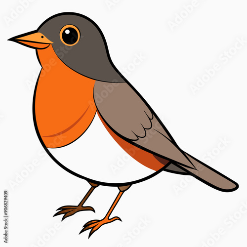 Robin on a branch, robin vector illustration, robin vector art, robin silhouette, bird vector icon, eps