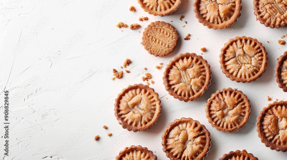 Delicious tart shell cookies arranged on a white background Delicious tart shell cookies arranged on a white background