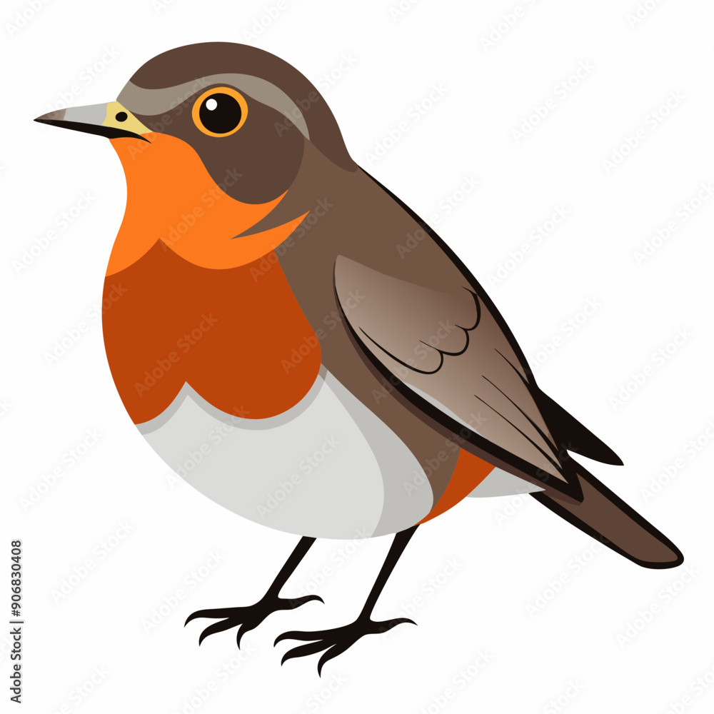 Obraz premium Robin on a branch, robin vector illustration, robin vector art, robin silhouette, bird vector icon, eps