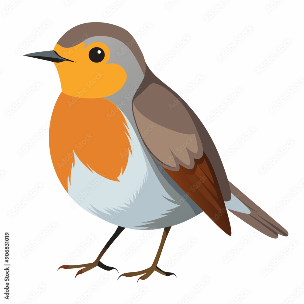 Obraz premium Robin on a branch, robin vector illustration, robin vector art, robin silhouette, bird vector icon, eps