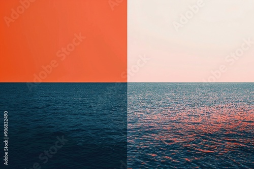 A dramatic ocean split banner featuring contrasting, complementary hues in a clean, divided composition.