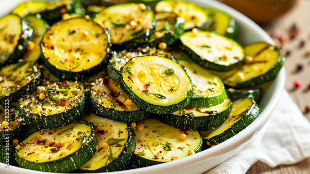 A white bowl filled with sliced zucchini on top of a table A white bowl filled with sliced zucchini on top of a table