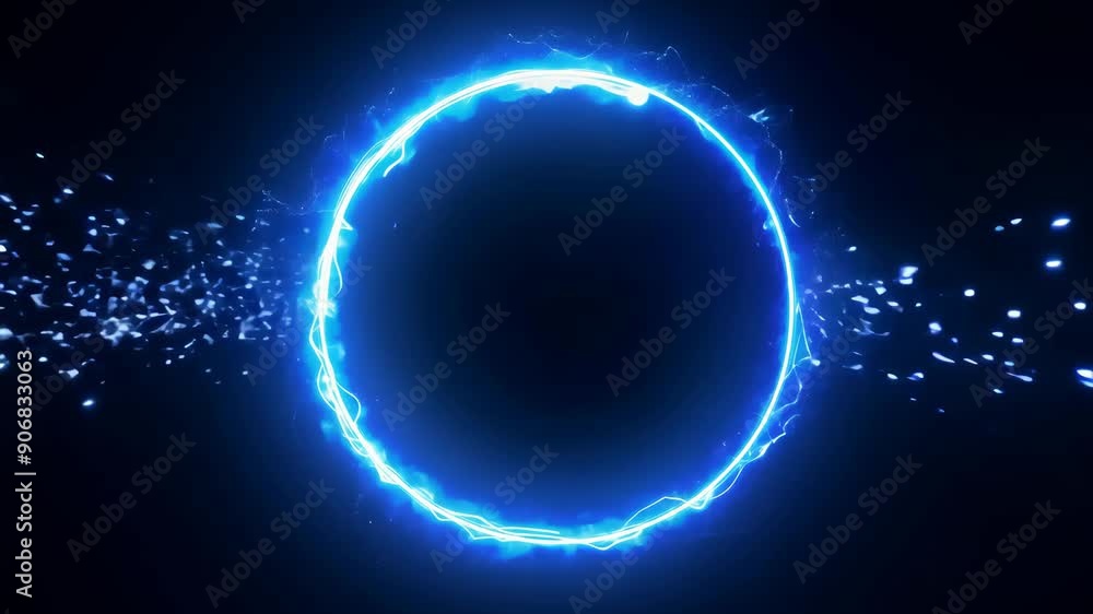 Neon light circle glowing on dark blue black background Neon light circle glowing on dark blue black background