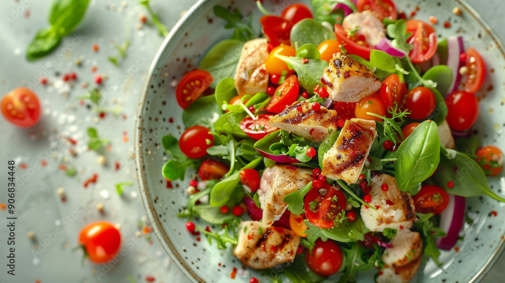 Healthy chicken salad with vibrant veggies and fresh greens. Healthy chicken salad with vibrant veggies and fresh greens.