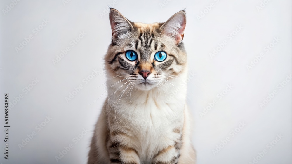 Majestic cat with striking blue eyes, standing against a white background, cat, blue eyes, feline, beautiful, pet, animal Majestic cat with striking blue eyes, standing against a white background, cat, blue eyes, feline, beautiful, pet, animal