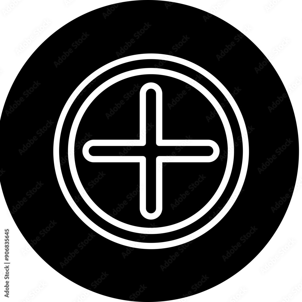 Obraz premium Plus sign Vector Line White Circle Black