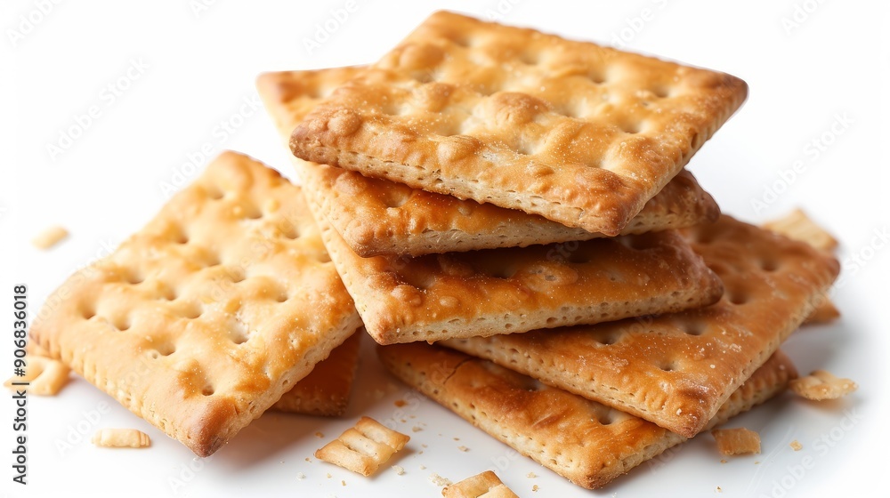 Freshly baked crackers stacked on a white surface Freshly baked crackers stacked on a white surface