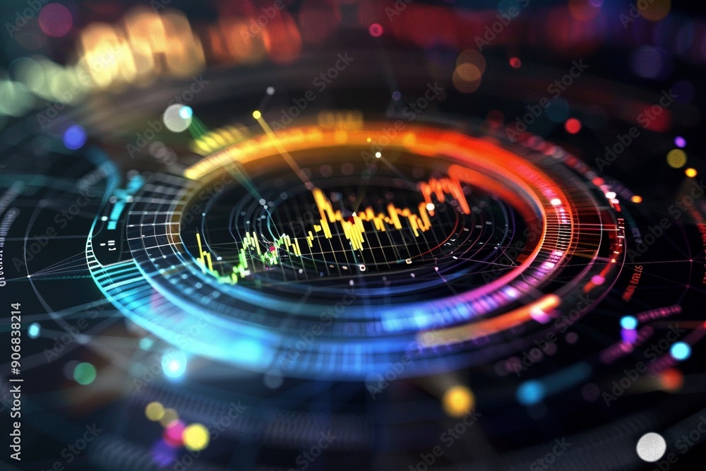 A dynamic tech backdrop featuring a circular enclosure showcasing a line graph disrupted by a glitch overlay. A dynamic tech backdrop featuring a circular enclosure showcasing a line graph disrupted by a glitch overlay.