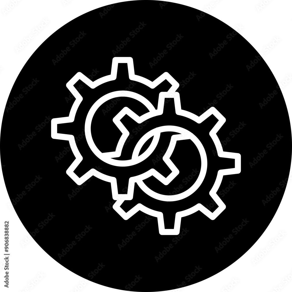 Two Gears Interlocking Vector Line White Circle Black Two Gears Interlocking Vector Line White Circle Black