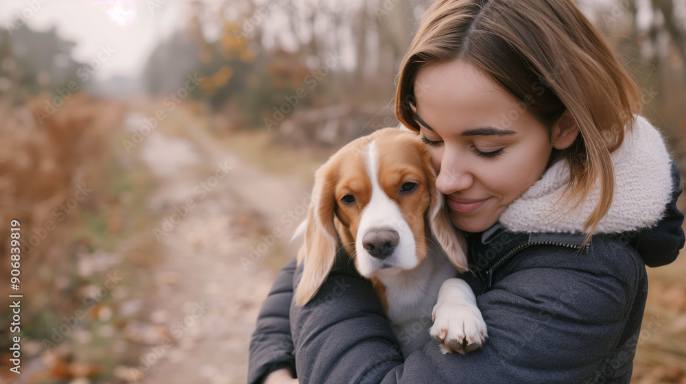 Woman Hugging Pet Dog Woman Concept Woman Hugging Pet Dog Woman Concept