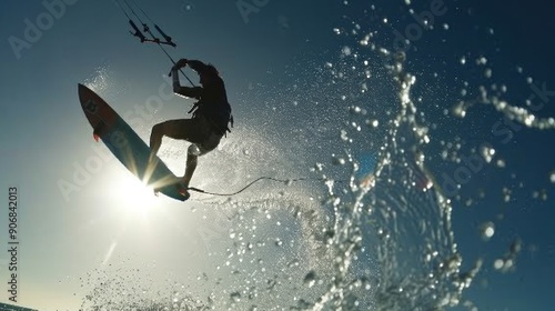 Kiteboarding Silhouette Against a Bright Sky