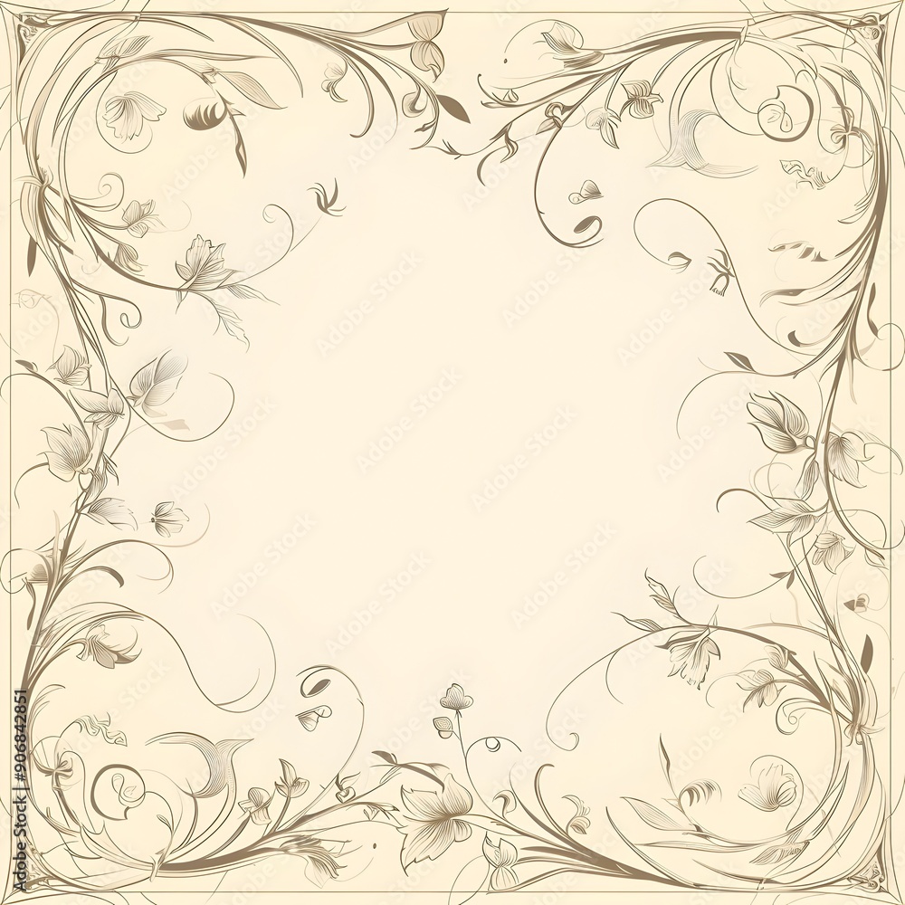 Elegant Art Nouveau Frame with Flowing Floral Patterns on Soft Pastel Background Elegant Art Nouveau Frame with Flowing Floral Patterns on Soft Pastel Background