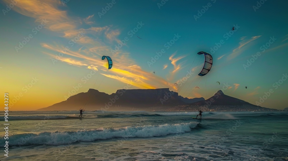 Fototapeta premium Sunset Kiteboarding in Cape Town