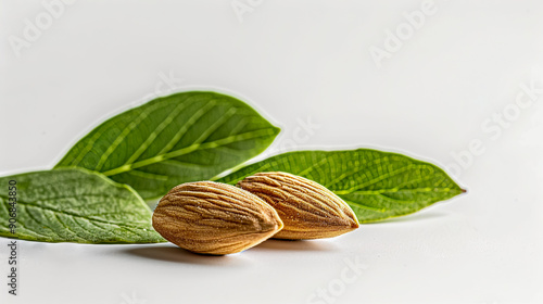 Prompt with one almond, a leaf, and blanched almonds.