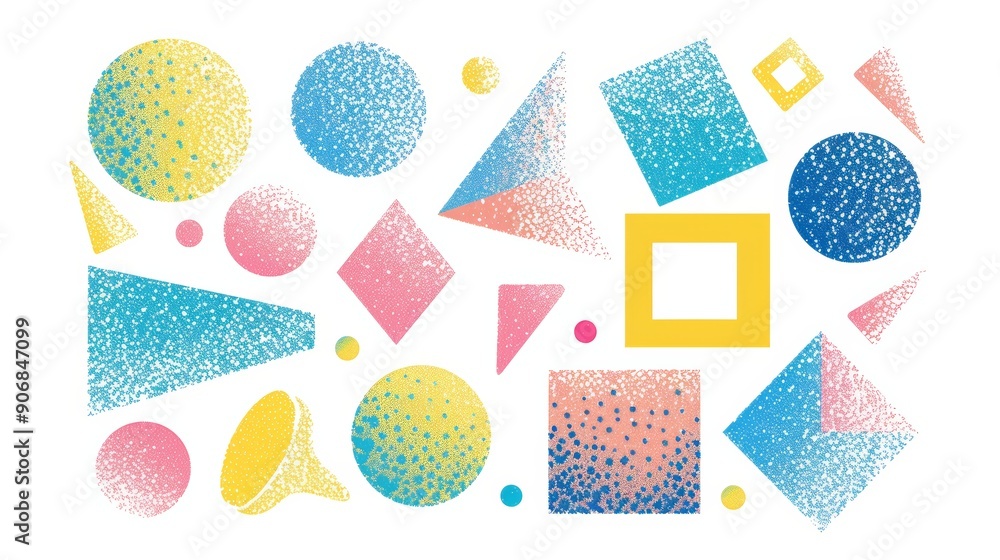 colorful grainy geometric shapes isolated on 100% white background, illustrator grainy style, texture, pattern colorful grainy geometric shapes isolated on 100% white background, illustrator grainy style, texture, pattern