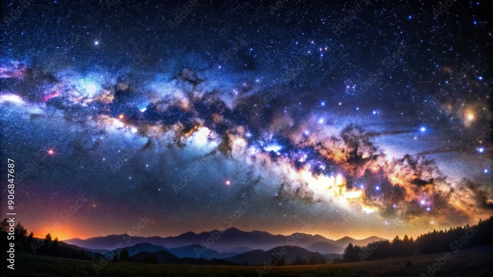 Fototapeta premium Milky Way over Mountains, Night Sky, Starry Night, Galaxy, Landscape