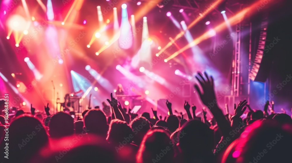 custom made wallpaper toronto digitalConcert crowd with colorful stage lights and raised hands, creating a vibrant and energetic atmosphere.