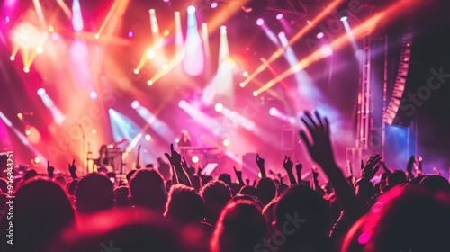 Wallpaper Mural Concert crowd with colorful stage lights and raised hands, creating a vibrant and energetic atmosphere. Torontodigital.ca