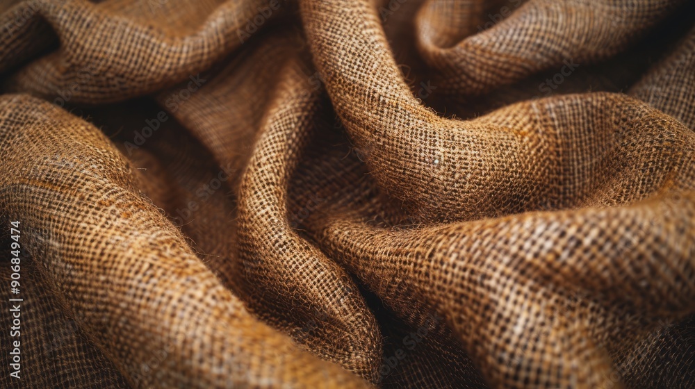 Detailed closeup of brown fabric texture showing woven patterns and soft drapery Detailed closeup of brown fabric texture showing woven patterns and soft drapery