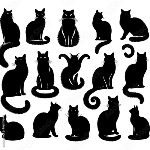 Black Cat Silhouettes - Collection of Different Poses