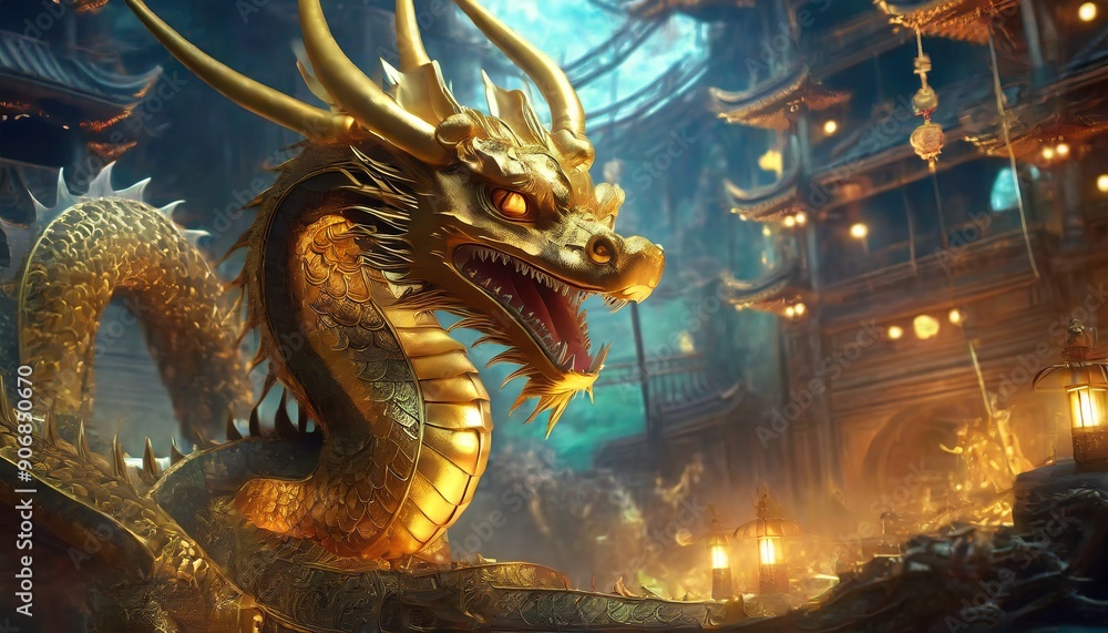Fototapeta premium chinese dragon statue on the wall