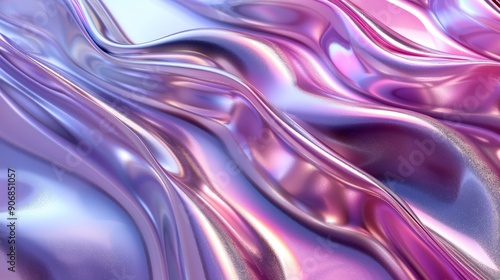 Abstract metal chrome liquid background texture with fluid waves in pink and silver