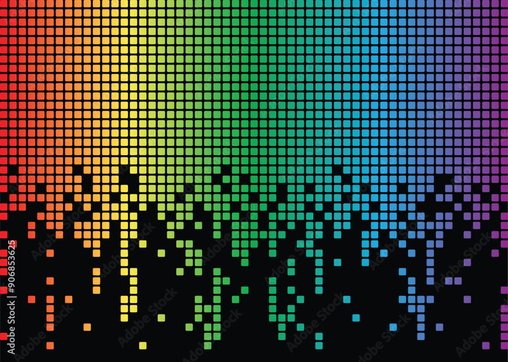 A background texture of rainbow color digital pixels dripping on a black background A background texture of rainbow color digital pixels dripping on a black background