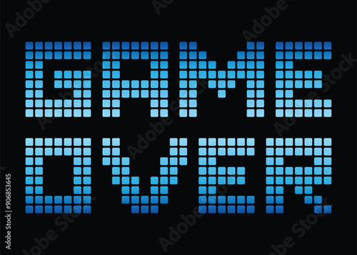 Bitmap Game Over text written on a pixelated blue and black background