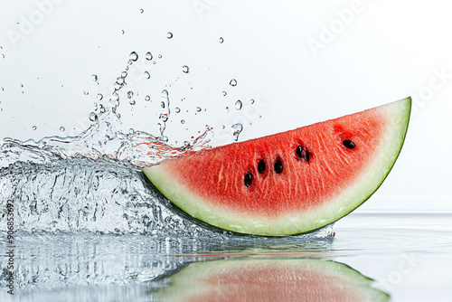 A slice of watermelon dropping into water photo