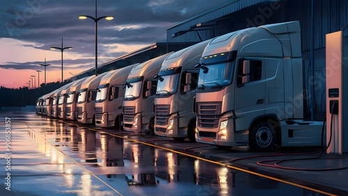 This illustration features a modern fleet of Emerald trucks.