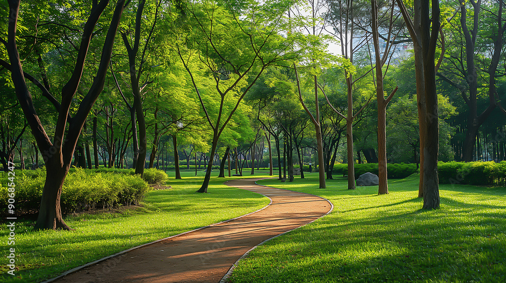 A beautiful park with a walking path A beautiful park with a walking path