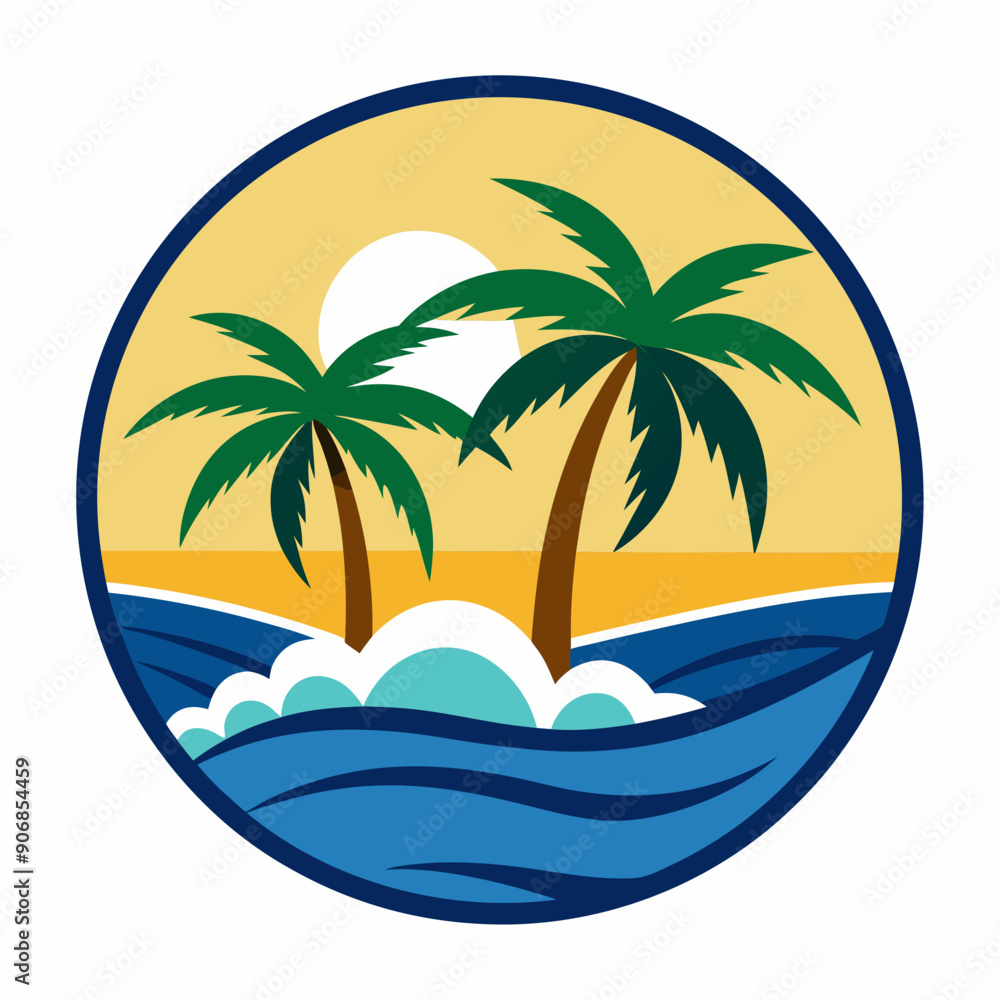 A logo that has two palm trees on a beach art vector illustration A logo that has two palm trees on a beach art vector illustration