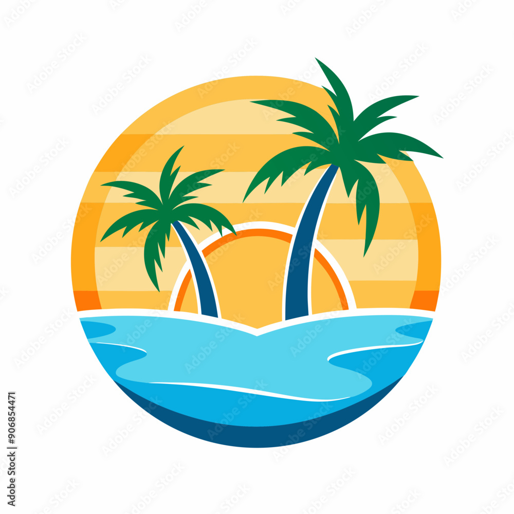 custom made wallpaper toronto digitalA logo that has two palm trees on a beach art vector illustration
