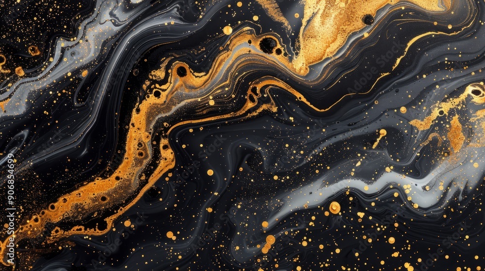 Gold abstract black marble background with fluid patterns and shimmering dust Gold abstract black marble background with fluid patterns and shimmering dust