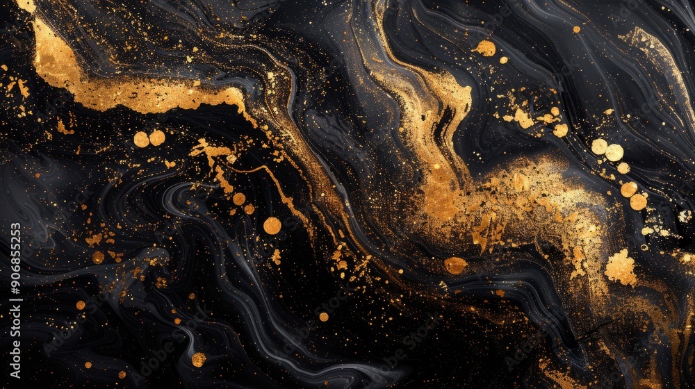 Gold abstract black marble art with fluid paint patterns Gold abstract black marble art with fluid paint patterns